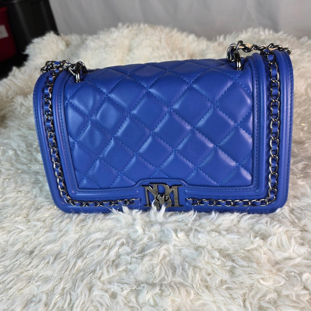 Badgley Mischka Blue Quilted Crossbody Bag BM-4152 Chain Trim NWT